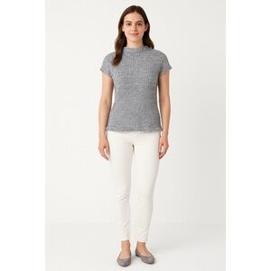 Kempner Top Women's S Gray White Knit Funnel Neck Fringe Bottom Space Dye